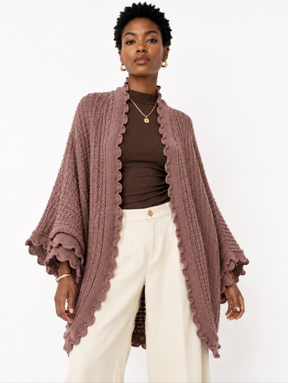 MOTH Anthropologie Dusty Rose Ruffle Cocoon Cardigan Sweater S